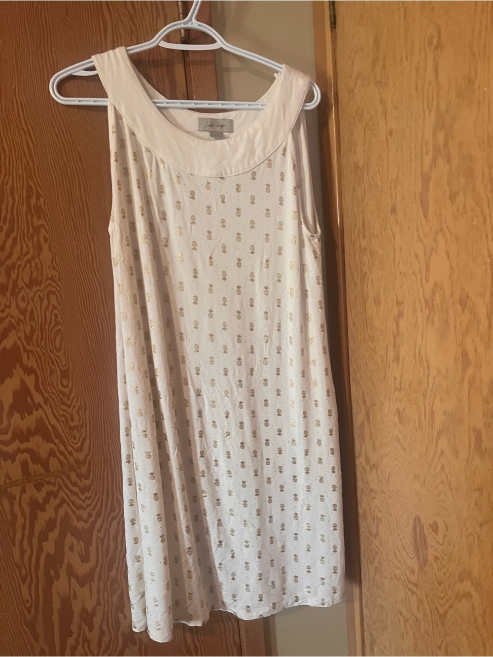 Sleeveless Cream Dress with Gold Dot Accent